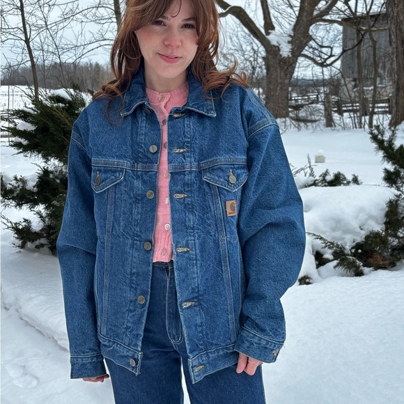 Vintage Carhartt Blue Denim Flannel Lined Trucker Jacket Made in USA J11DST - Picture 12 of 12